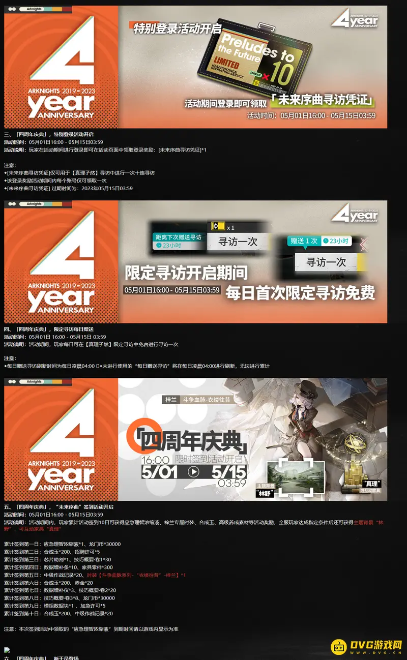 《明日方舟》四周年庆福利汇总-登陆抽卡与丰富奖励
