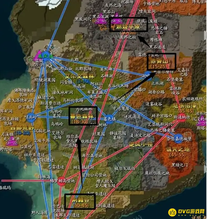 《魔兽世界》燃烧平原路线图