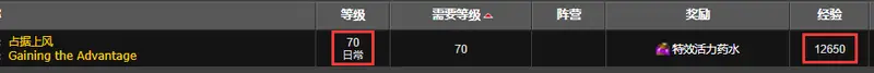 《魔兽世界》日常任务经验获取