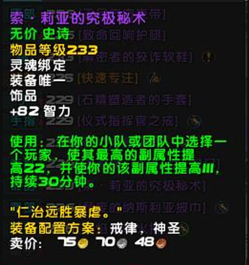 《魔兽世界》9.2奶骑饰品排行
