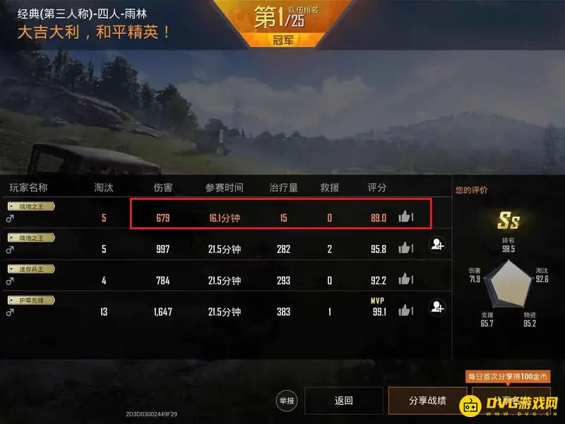 《和平精英》队友吃鸡是否影响KD