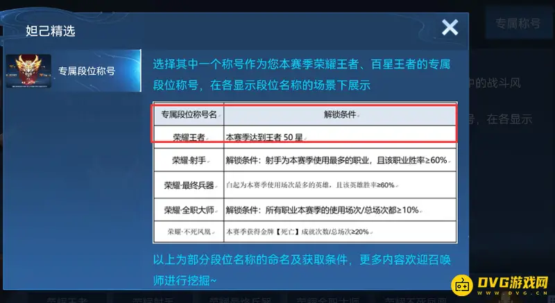 《王者荣耀》50星专属称号大全