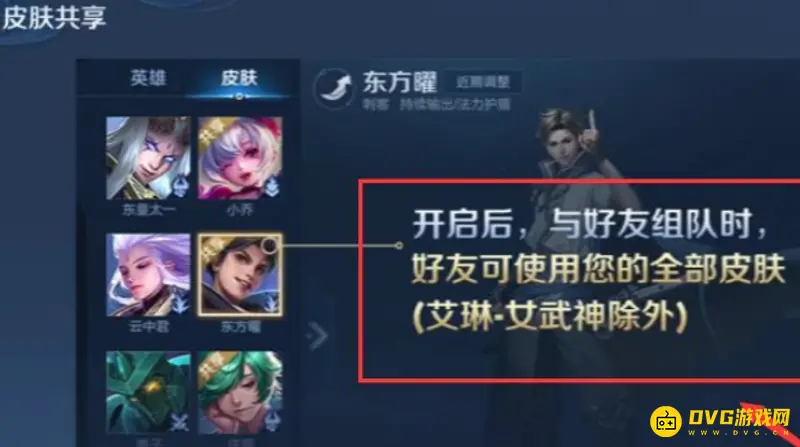 《王者荣耀》皮肤共享条件详解