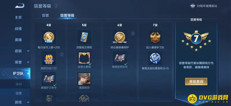 《王者荣耀》信用等级五级可领取鹰眼护卫队