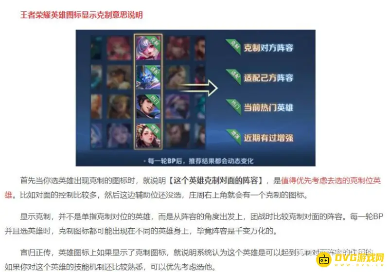 《王者荣耀》选英雄克制与适配解析-系统推荐含义详解