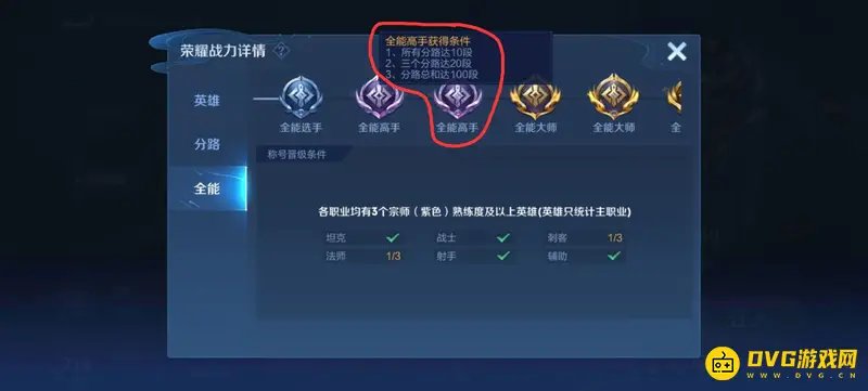《王者荣耀》全能高手条件详解