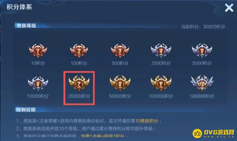 《王者荣耀》V7等级费用详解