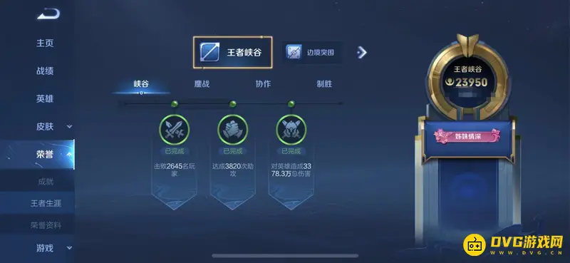 《王者荣耀》生涯资料显示详解