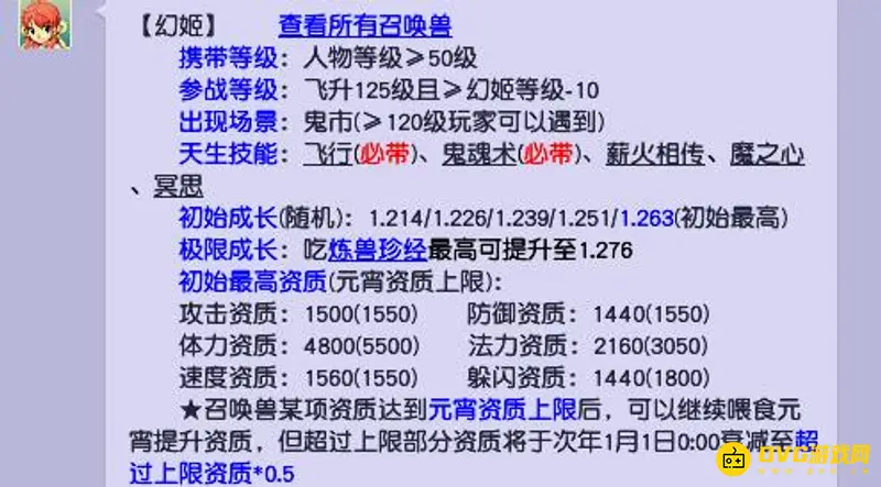 《梦幻西游》幻姬携带等级