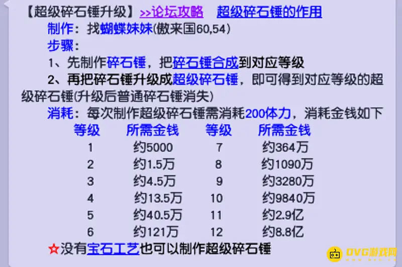 《梦幻西游》超级碎石锤合成费用表