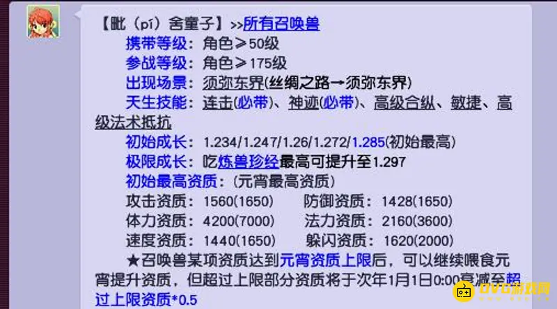 《梦幻西游》毗舍童子携带等级