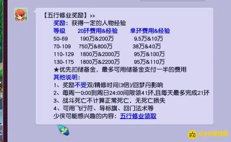 《梦幻西游》五行修业1环经验一览